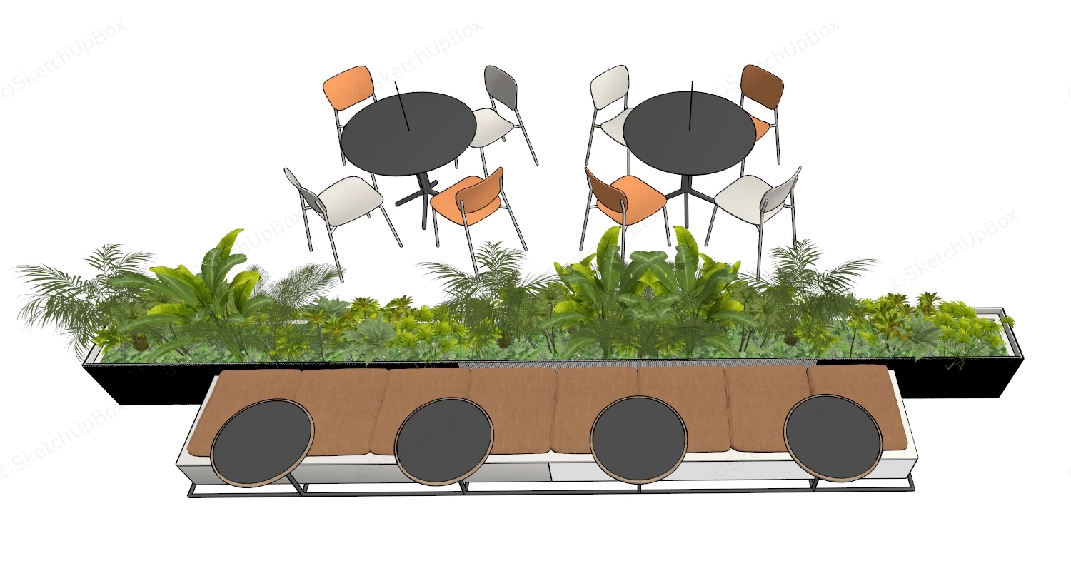 Outdoor Cafe Furniture With Planter sketchup model preview - SketchupBox
