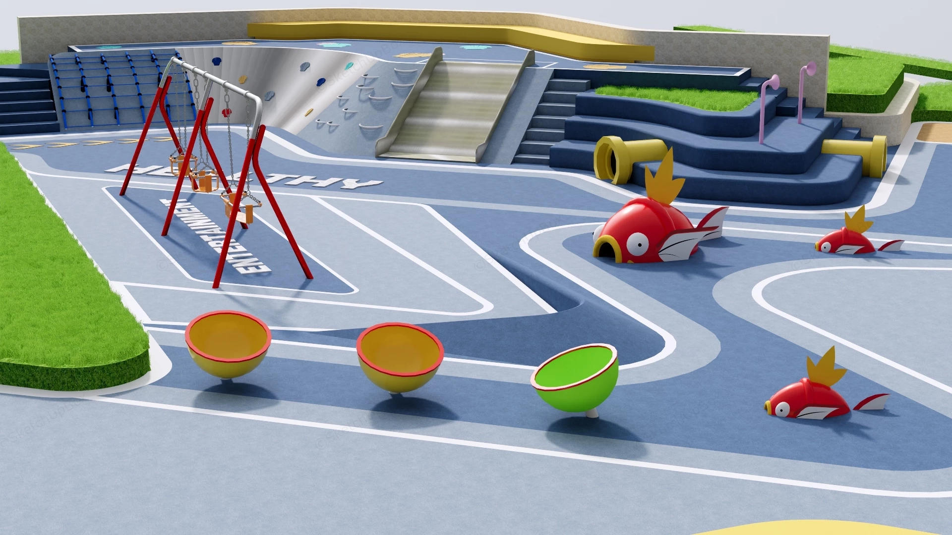 Playground With Water Features sketchup model preview - SketchupBox