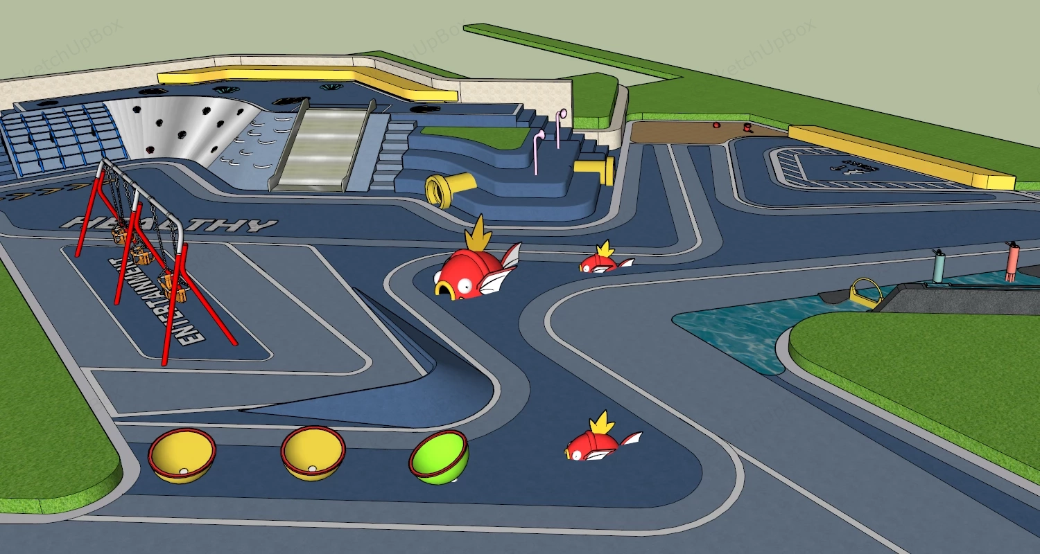 Playground With Water Features sketchup model preview - SketchupBox
