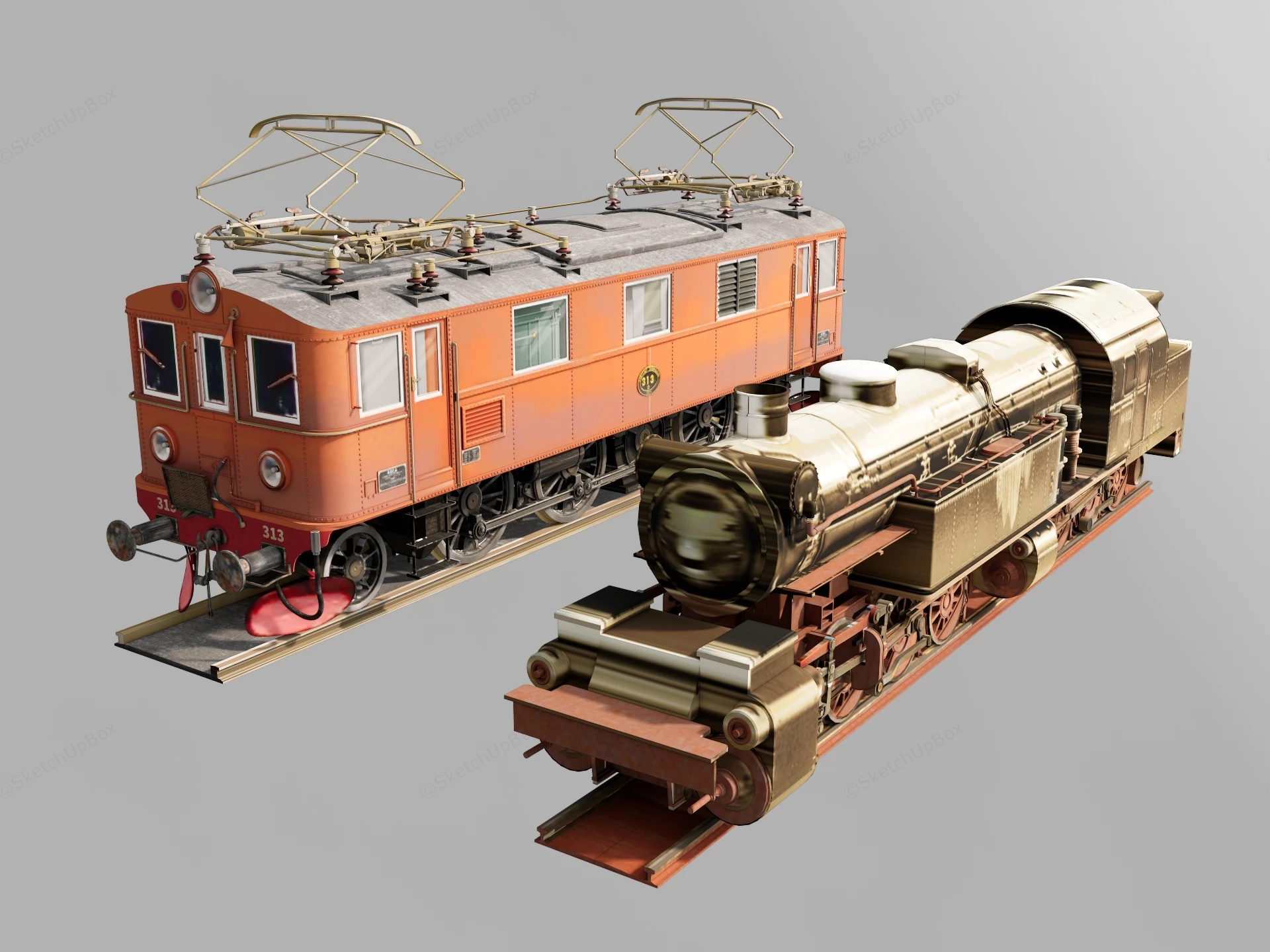 Vintage Locomotive Train sketchup model preview - SketchupBox