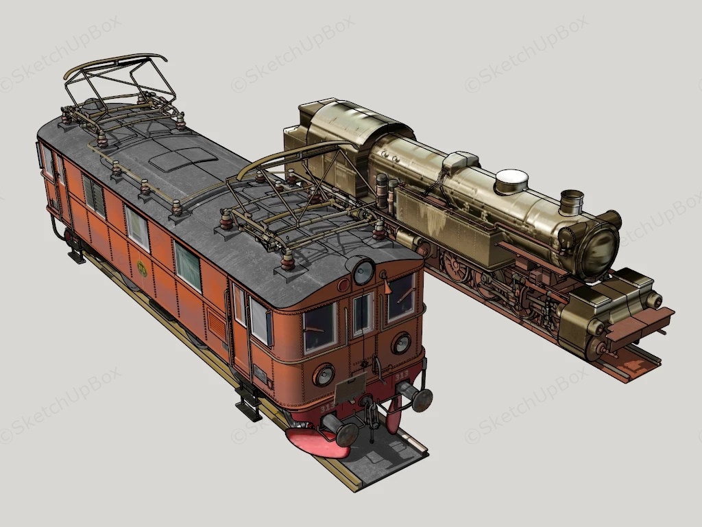 Vintage Locomotive Train sketchup model preview - SketchupBox