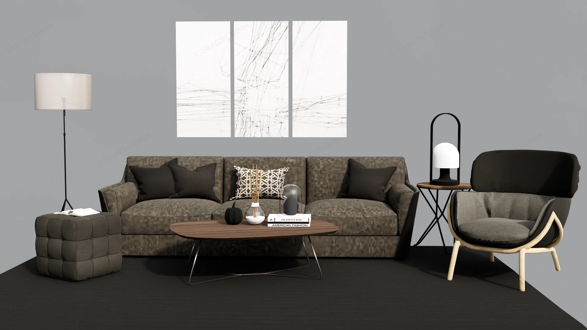 Small Living Room Furniture Set sketchup model preview - SketchupBox