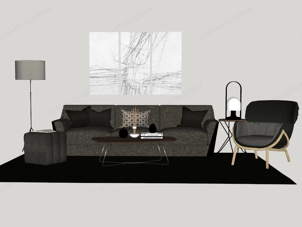 Small Living Room Furniture Set sketchup model preview - SketchupBox
