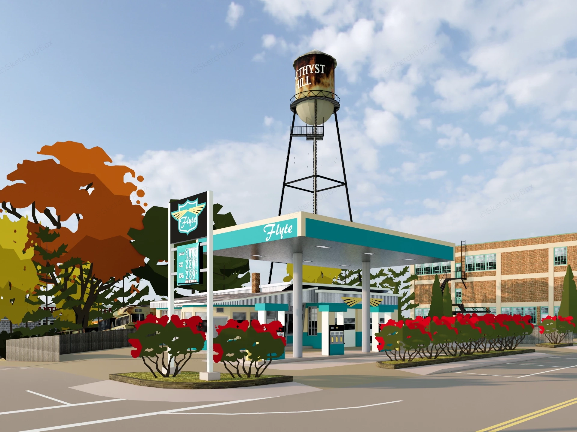 Small Town Gas Station sketchup model preview - SketchupBox