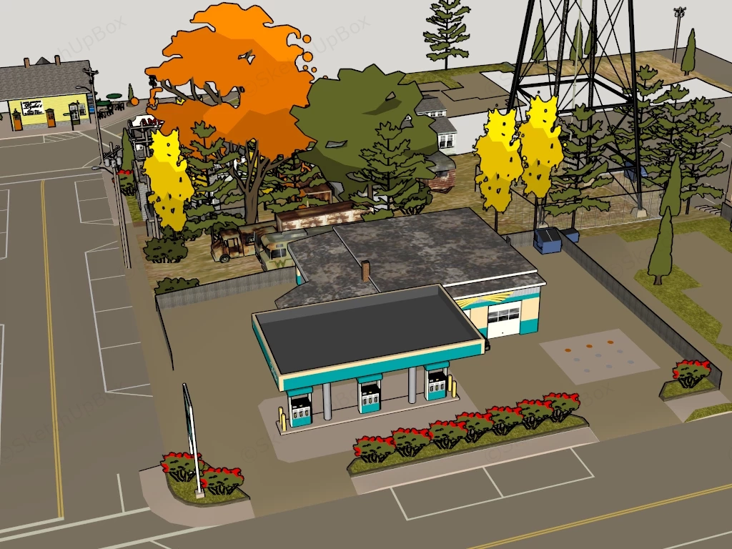 Small Town Gas Station sketchup model preview - SketchupBox