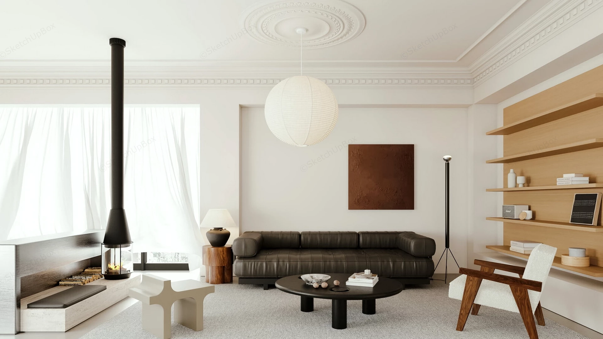 Wabi Sabi Modern Living Room sketchup model preview - SketchupBox