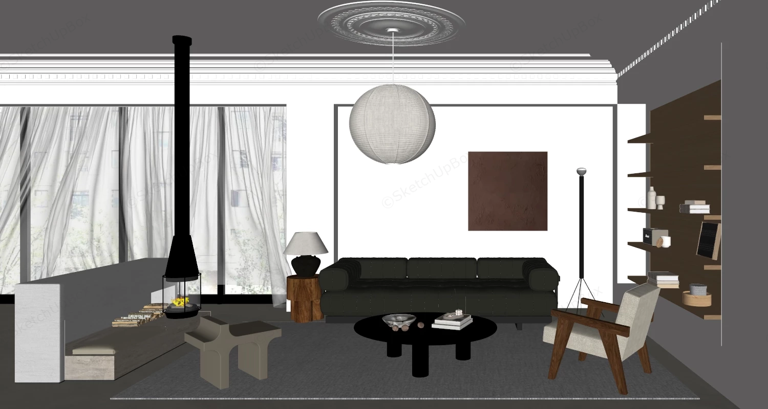 Wabi Sabi Modern Living Room sketchup model preview - SketchupBox