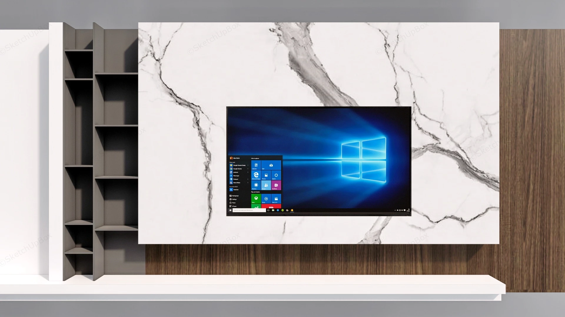 Spacious Marble Wall TV Unit Design sketchup model preview - SketchupBox