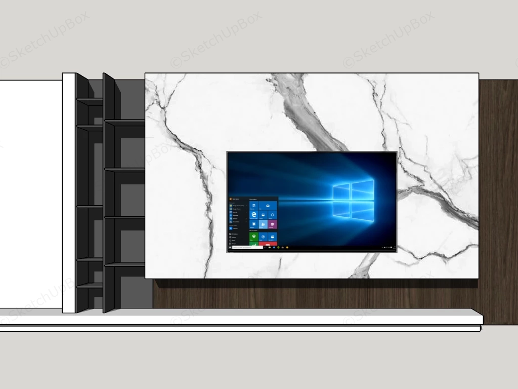 Spacious Marble Wall TV Unit Design sketchup model preview - SketchupBox