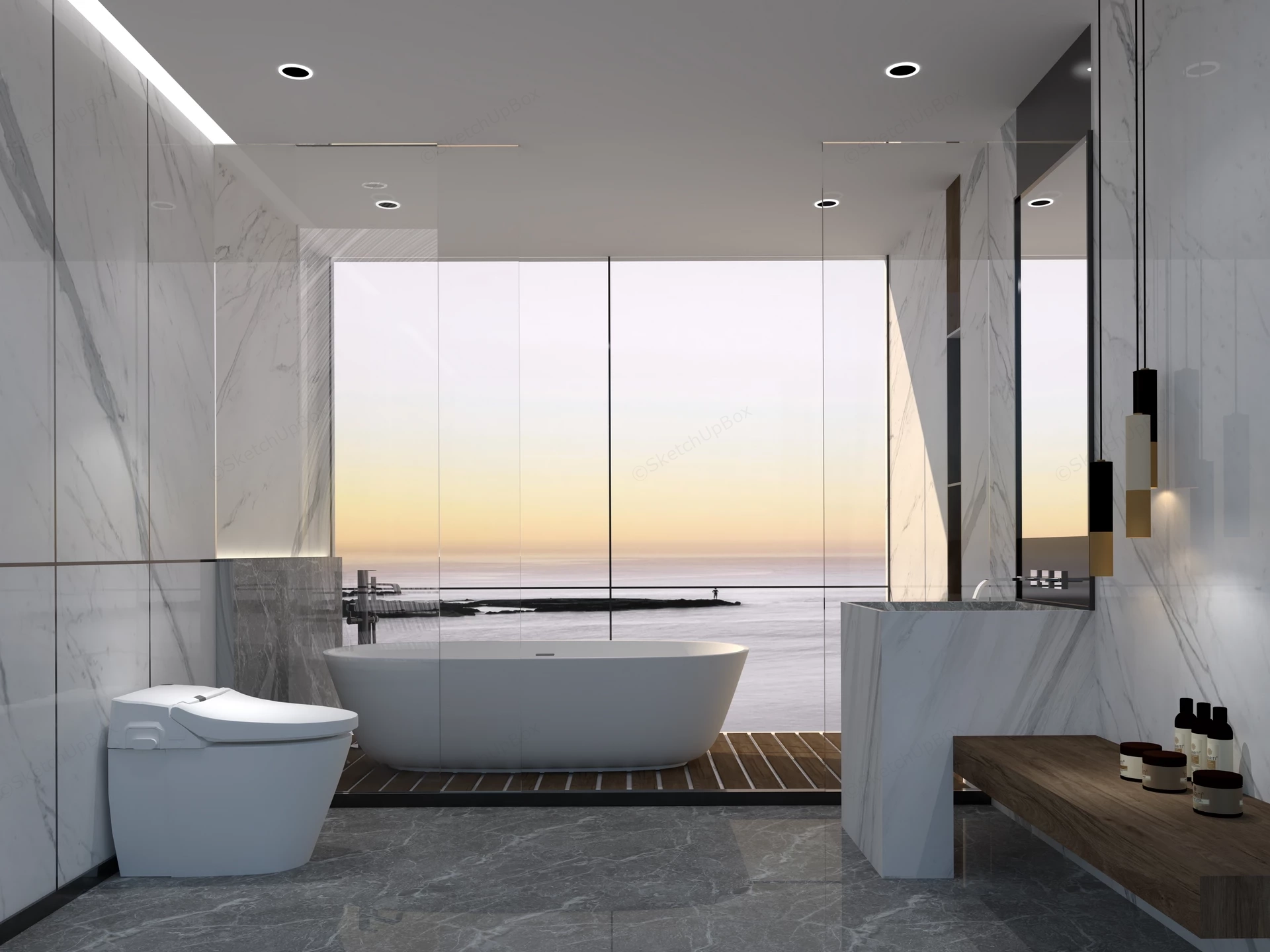 White Marble Bathroom Design sketchup model preview - SketchupBox