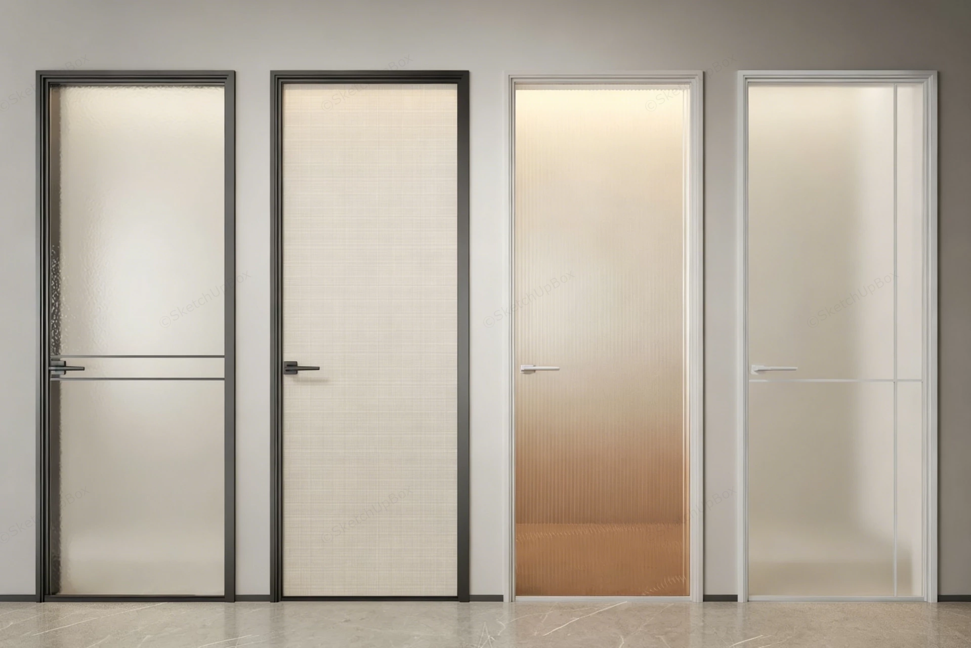 Frosted Glass Bathroom Doors sketchup model preview - SketchupBox