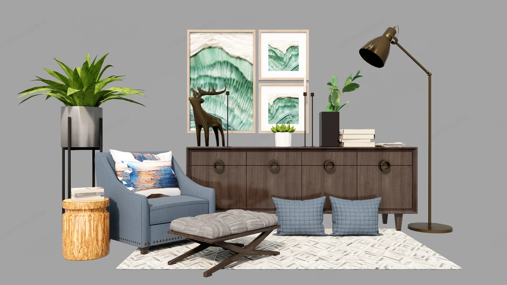 Accent Chair & Sideboard sketchup model preview - SketchupBox