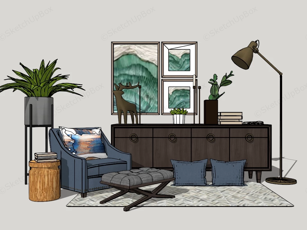 Accent Chair & Sideboard sketchup model preview - SketchupBox