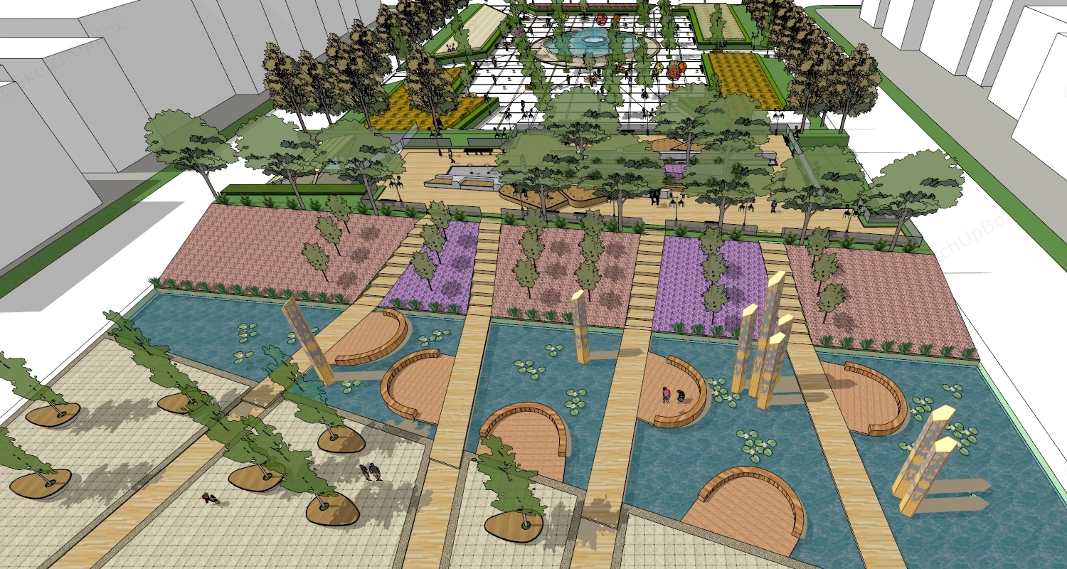 Square Park Design sketchup model preview - SketchupBox