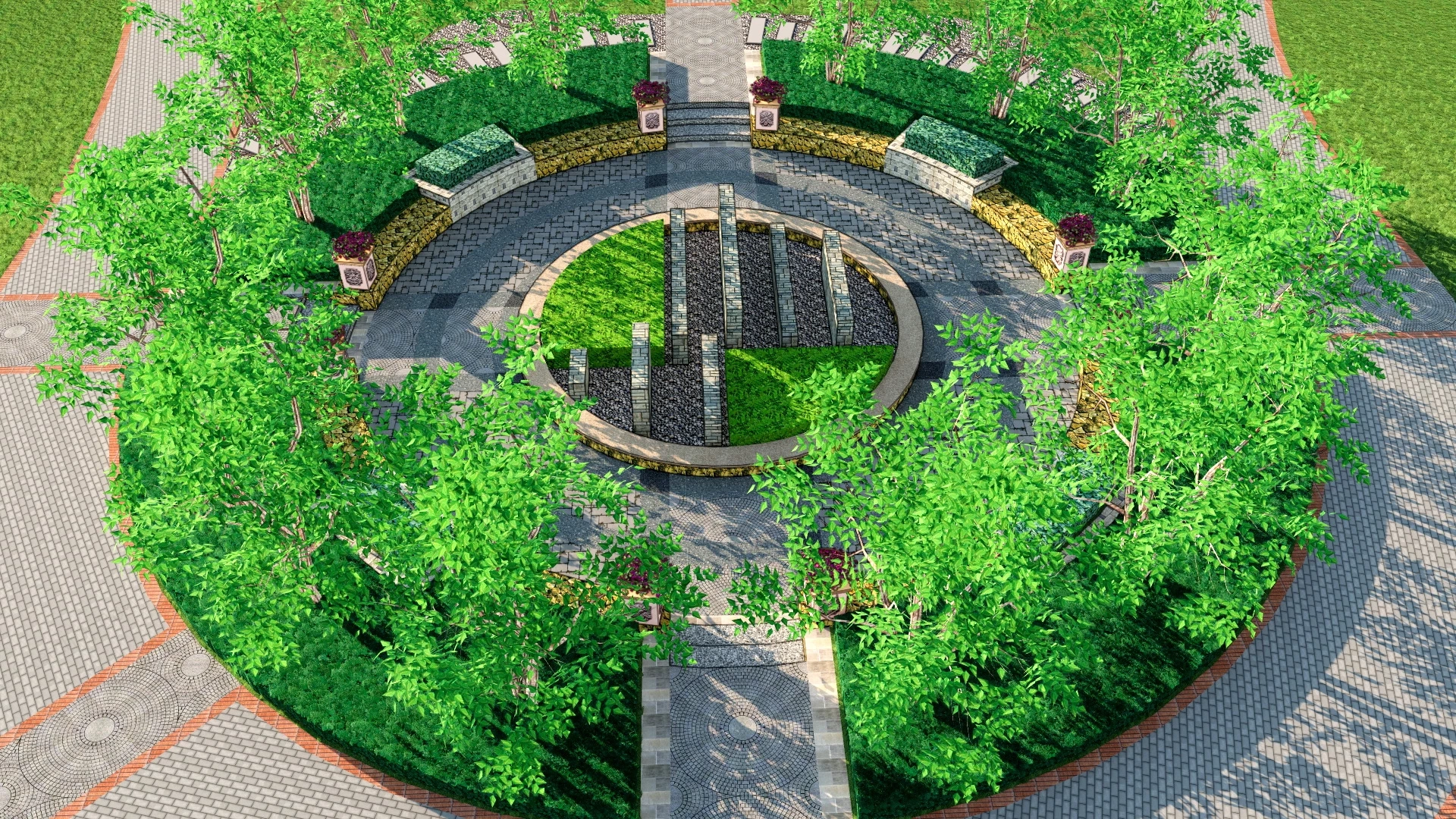 Circular Garden Landscape Design sketchup model preview - SketchupBox