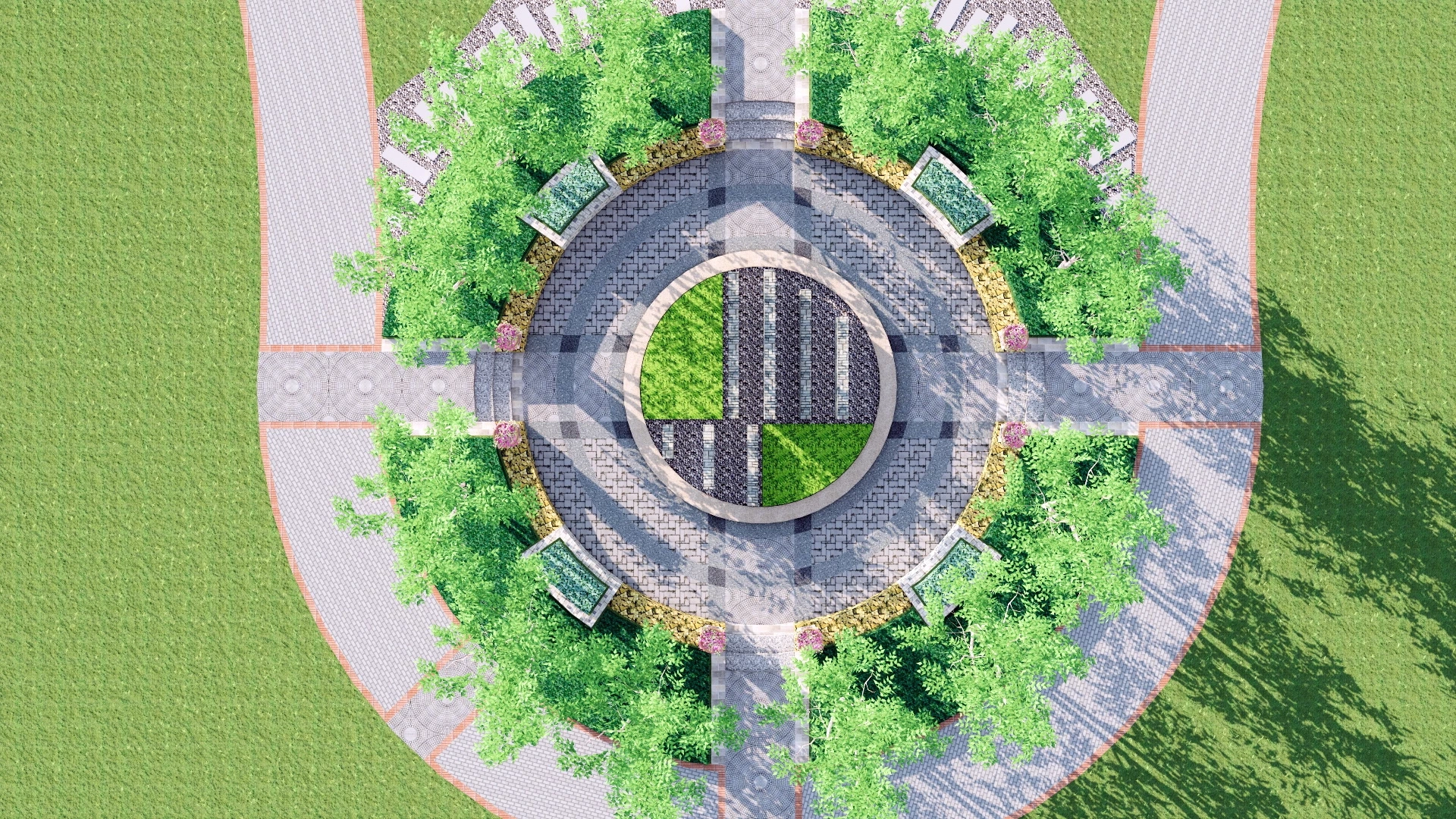 Circular Garden Landscape Design sketchup model preview - SketchupBox