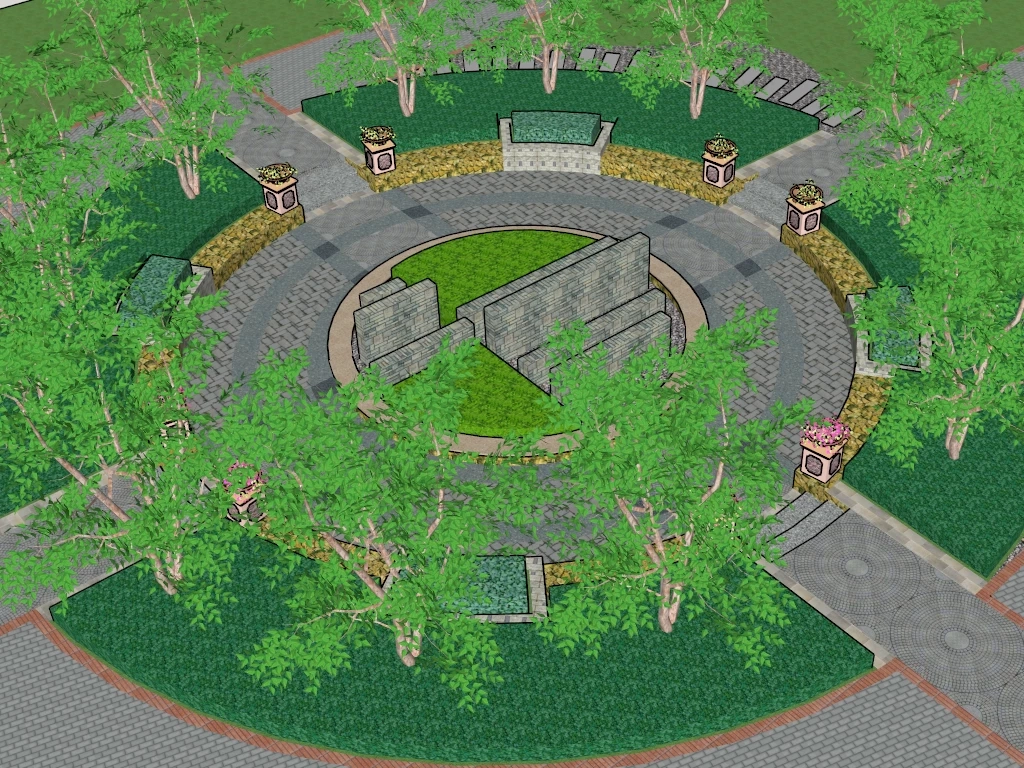 Circular Garden Landscape Design sketchup model preview - SketchupBox