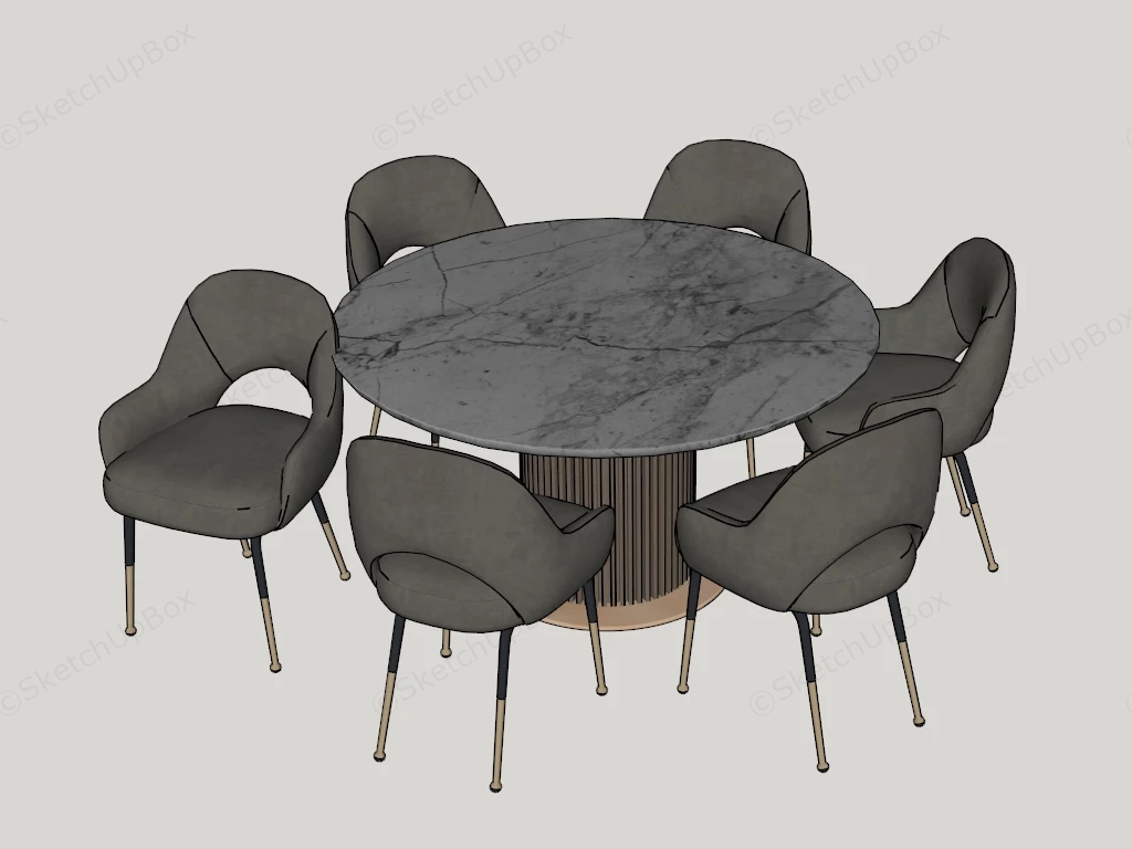 Round Marble Dining Table Set sketchup model preview - SketchupBox