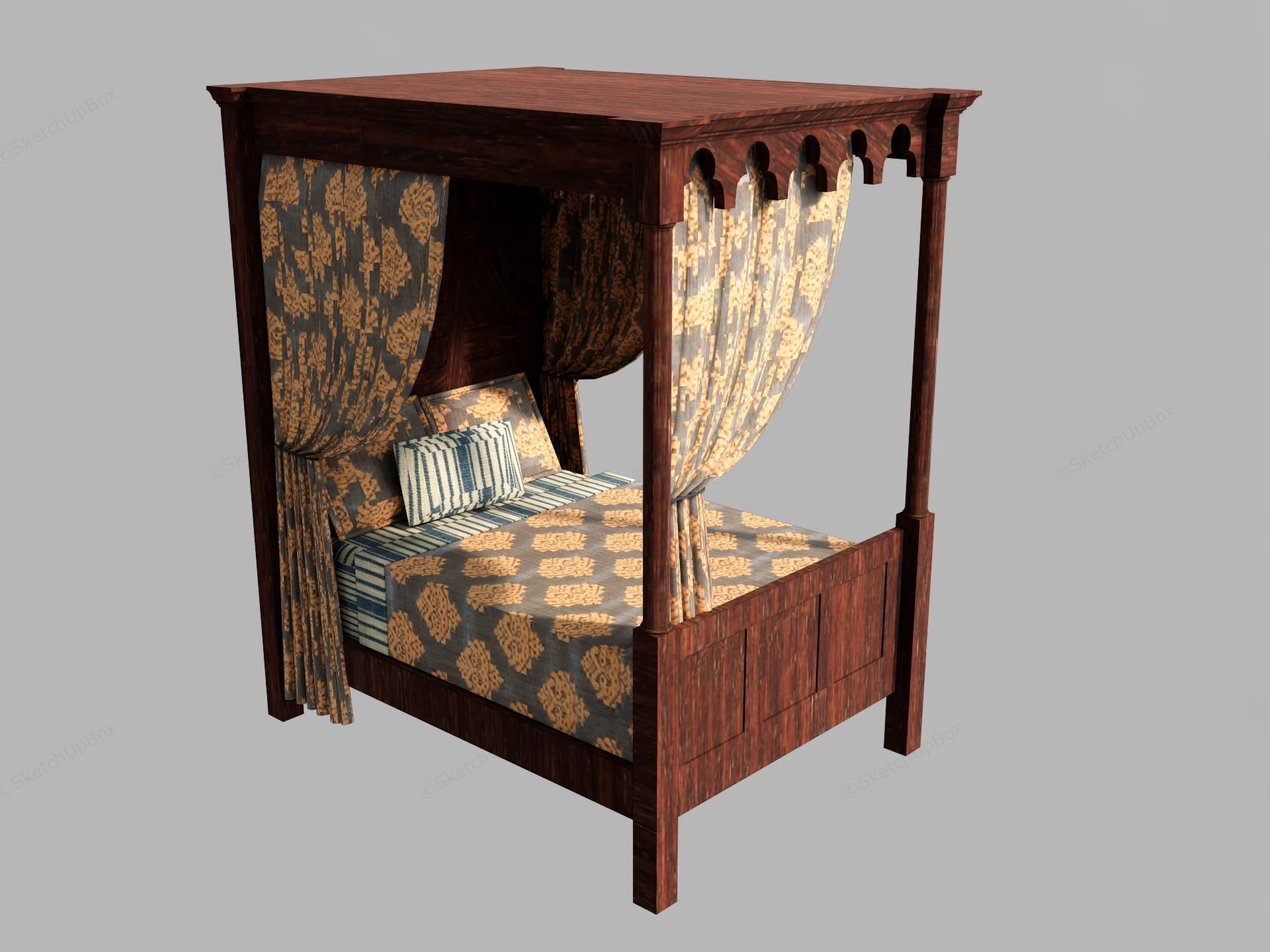Vintage Wood Canopy Bed sketchup model preview - SketchupBox