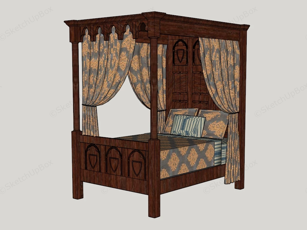 Vintage Wood Canopy Bed sketchup model preview - SketchupBox