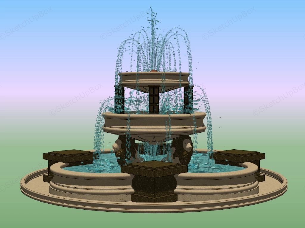 3 Tier Garden Fountain sketchup model preview - SketchupBox