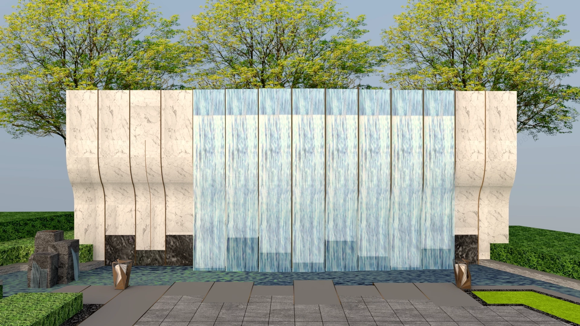 Outdoor Wall Mounted Waterfall sketchup model preview - SketchupBox