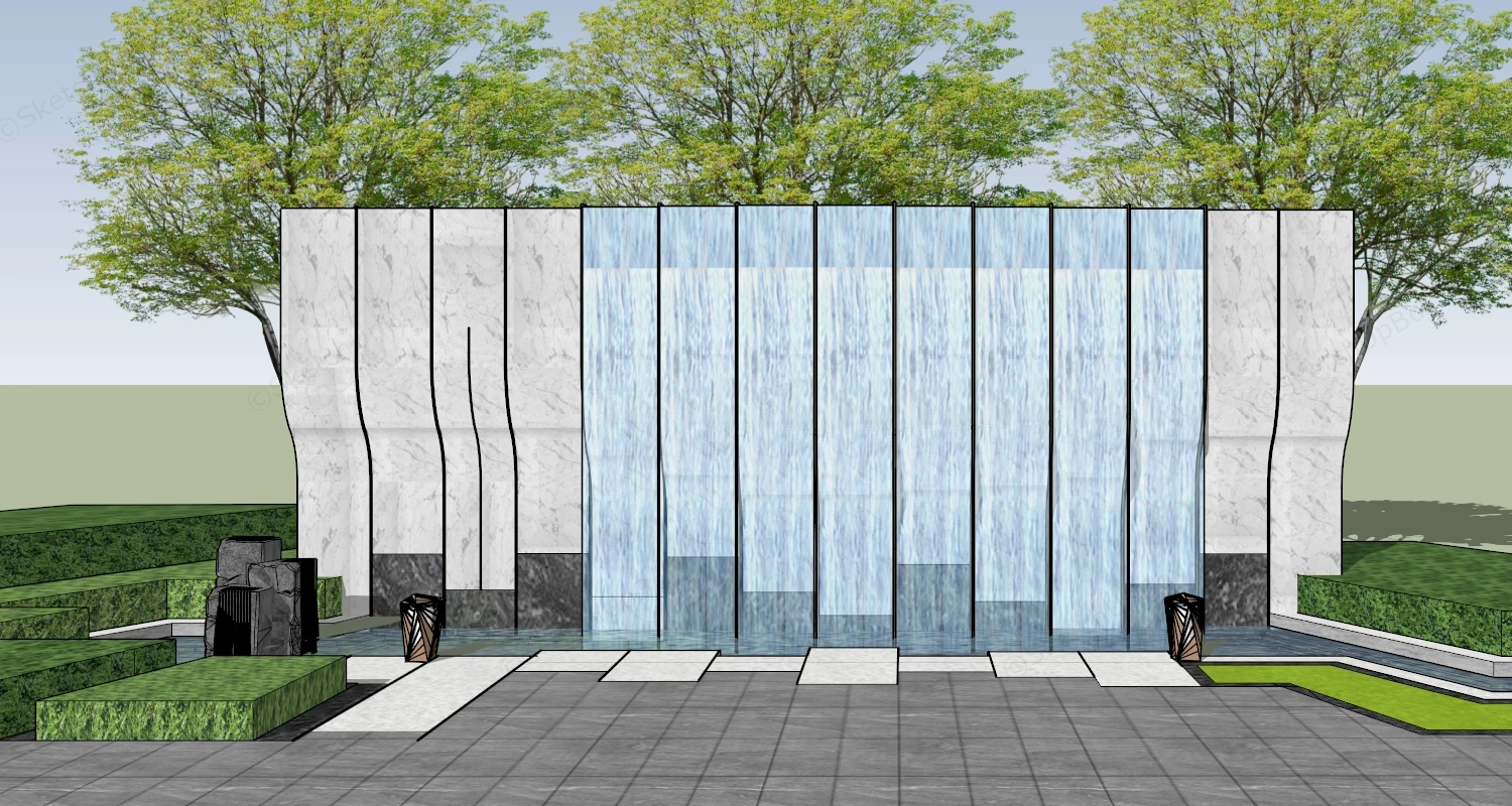 Outdoor Wall Mounted Waterfall sketchup model preview - SketchupBox