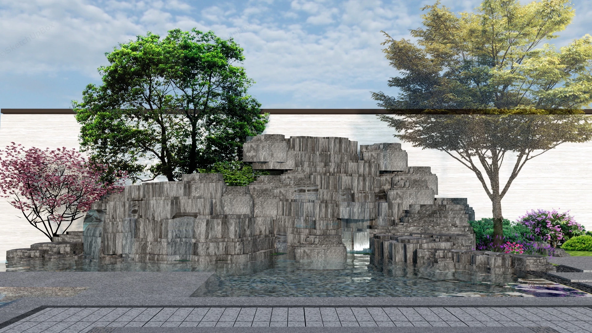 Pool Rock Waterfall Ideas sketchup model preview - SketchupBox