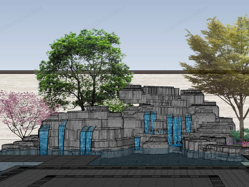 Pool Rock Waterfall Ideas sketchup model preview - SketchupBox