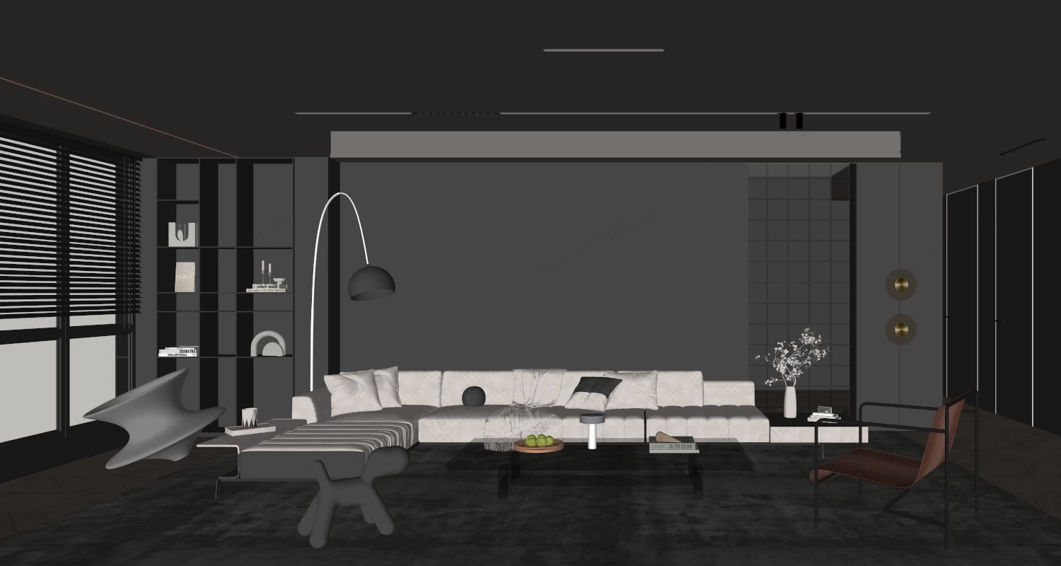Black Living Room Ideas sketchup model preview - SketchupBox