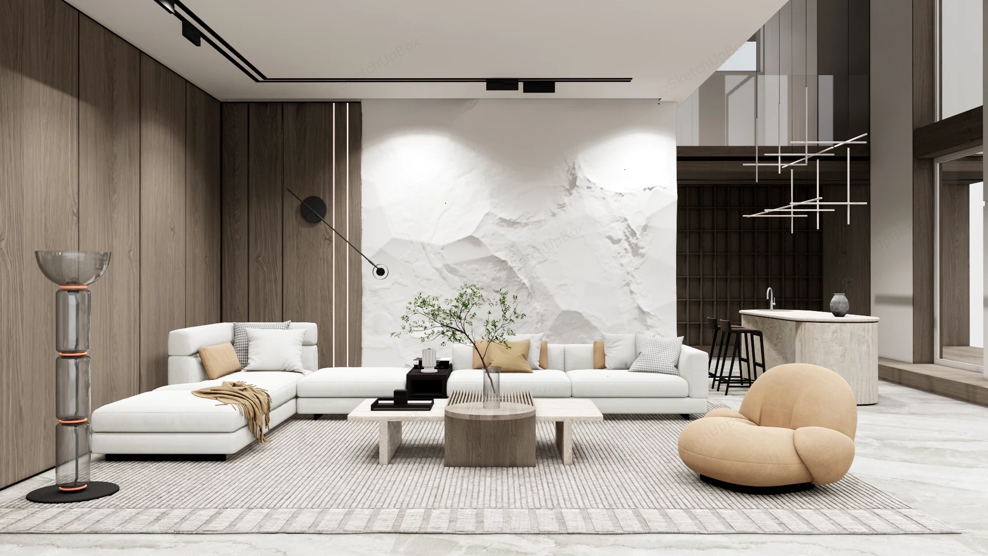 Spacious Modern Living Room sketchup model preview - SketchupBox