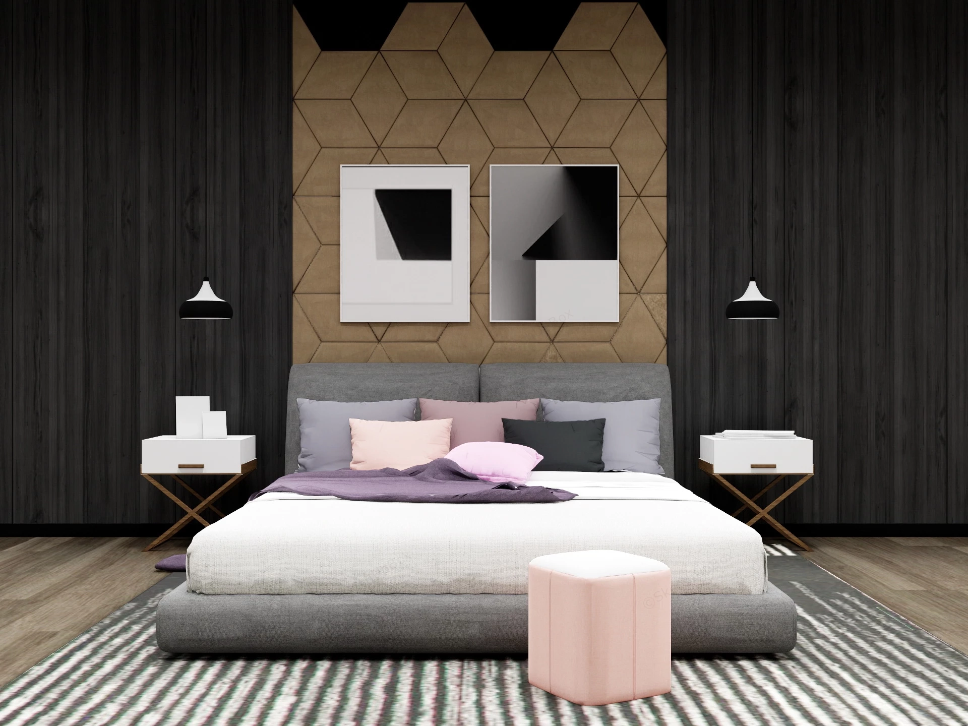 Grey And Brown Bedroom sketchup model preview - SketchupBox