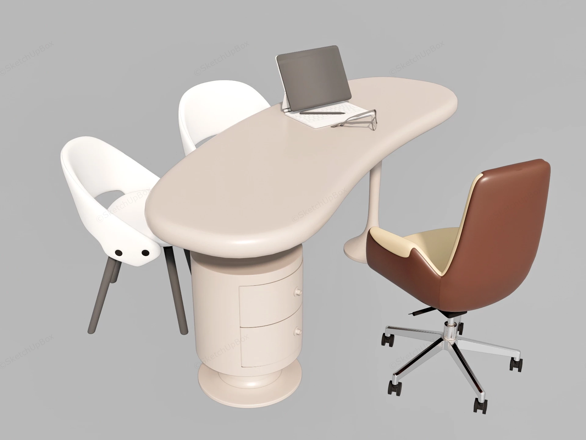 Curved Office Desk And Chairs sketchup model preview - SketchupBox