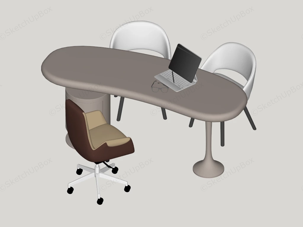 Curved Office Desk And Chairs sketchup model preview - SketchupBox
