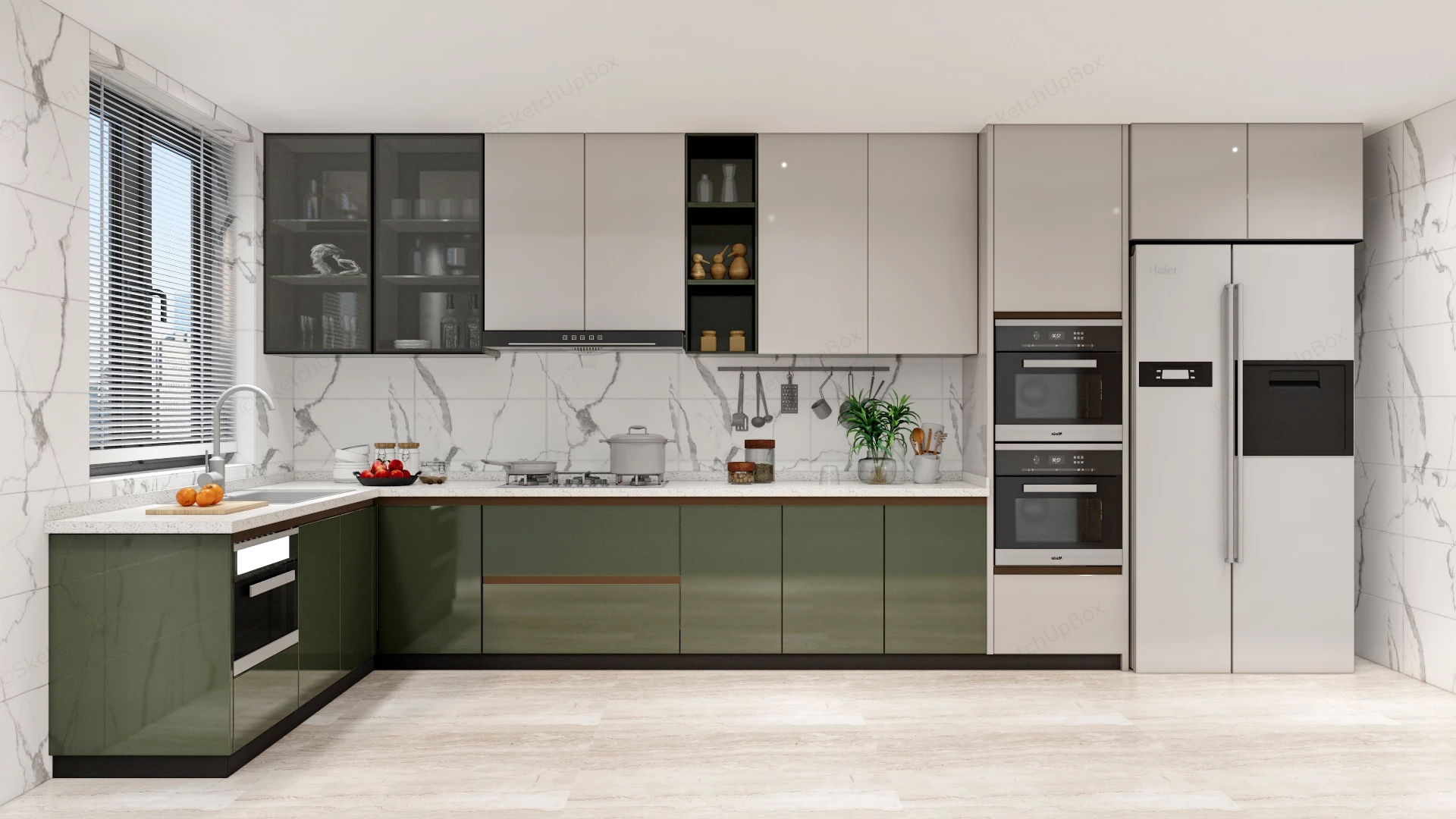 Spacious L Shaped Kitchen Design sketchup model preview - SketchupBox