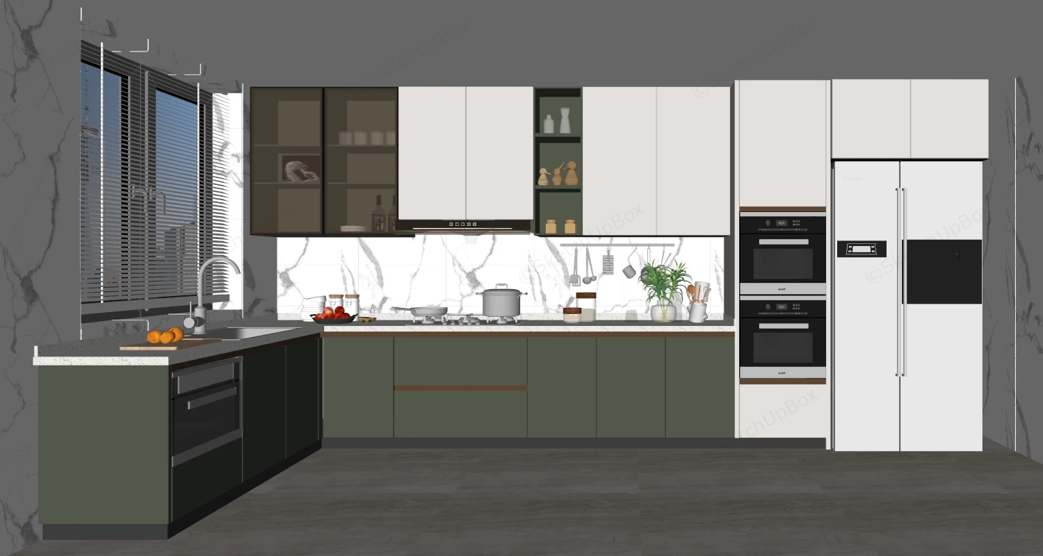 Spacious L Shaped Kitchen Design sketchup model preview - SketchupBox