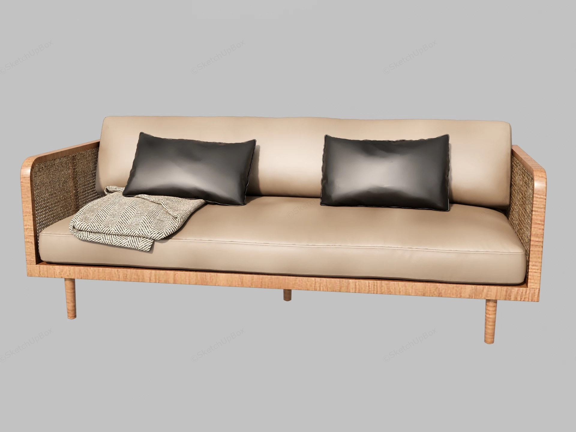 Rattan & Wood Sofa sketchup model preview - SketchupBox