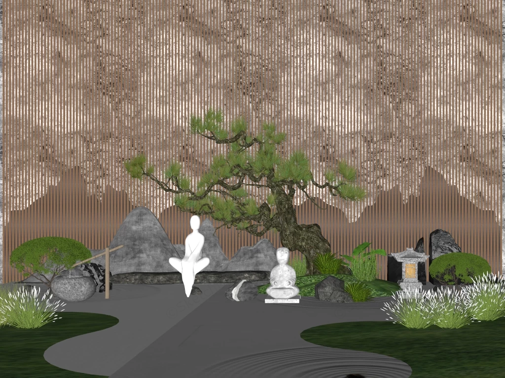 Zen Garden Landscape Ideas sketchup model preview - SketchupBox