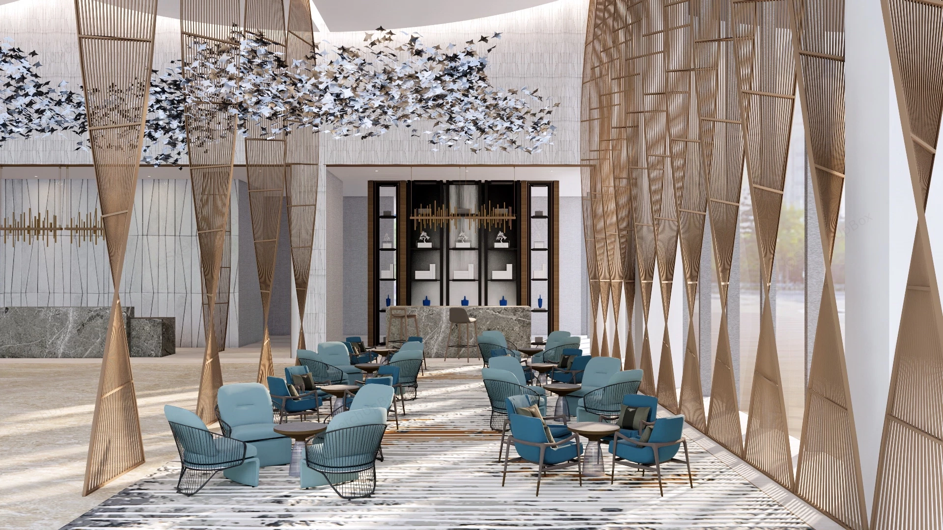 Hotel Lobby Lounge Area sketchup model preview - SketchupBox