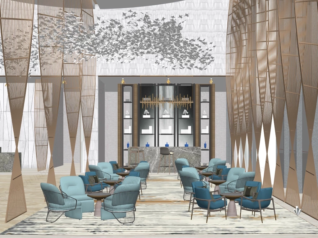 Hotel Lobby Lounge Area sketchup model preview - SketchupBox