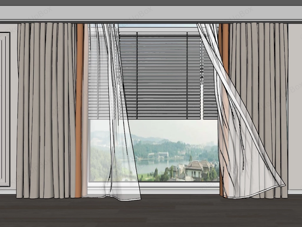 Beautiful Living Room Curtains sketchup model preview - SketchupBox