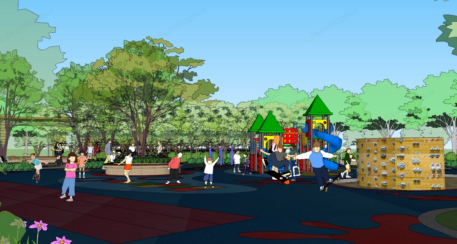 Neighborhood Park Playground sketchup model preview - SketchupBox
