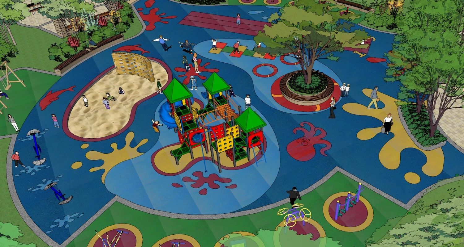 Neighborhood Park Playground sketchup model preview - SketchupBox