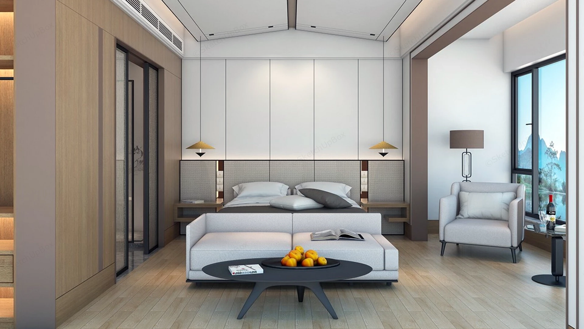 Deluxe Hotel Room Layout sketchup model preview - SketchupBox