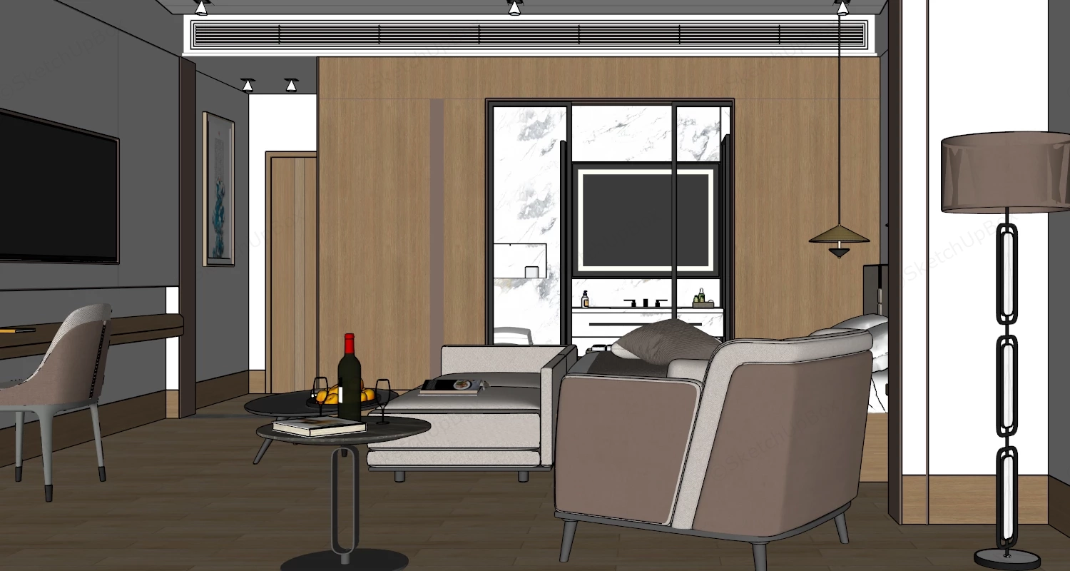 Deluxe Hotel Room Layout sketchup model preview - SketchupBox