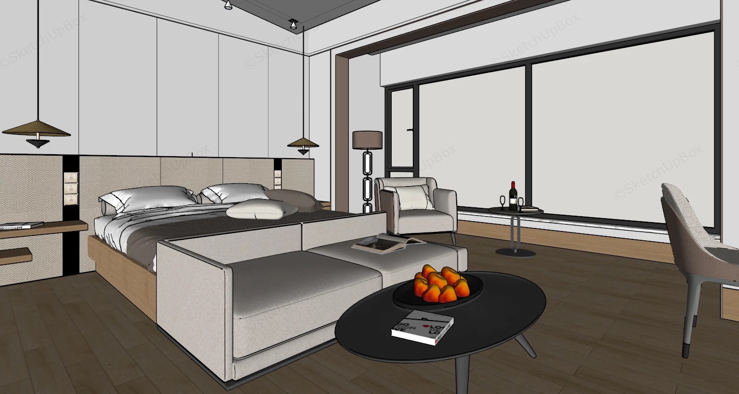 Deluxe Hotel Room Layout sketchup model preview - SketchupBox