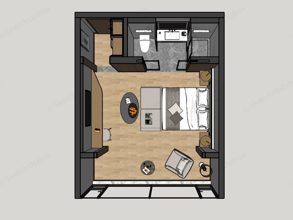 Deluxe Hotel Room Layout sketchup model preview - SketchupBox