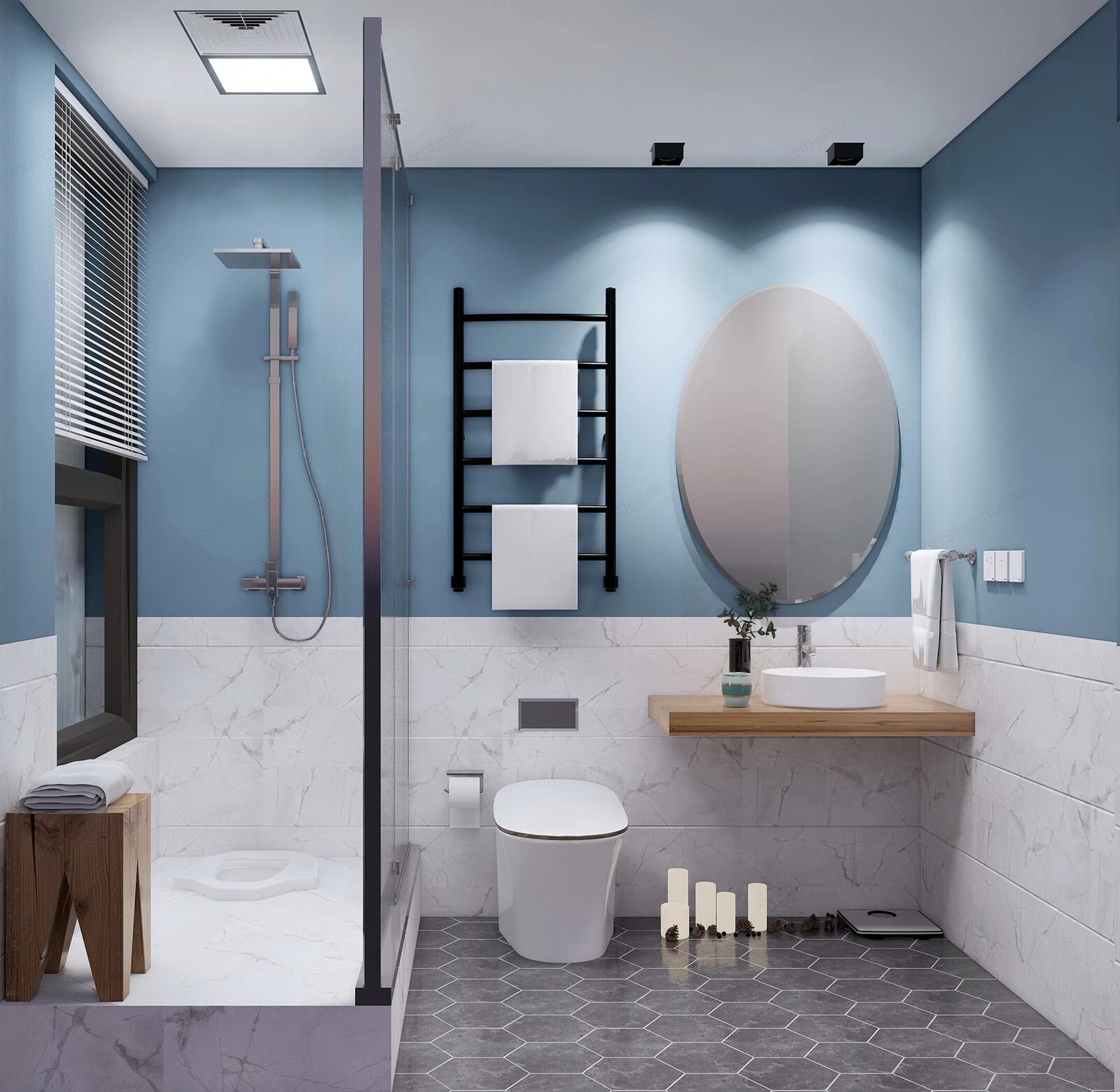 Small White And Blue Bathroom Design sketchup model preview - SketchupBox
