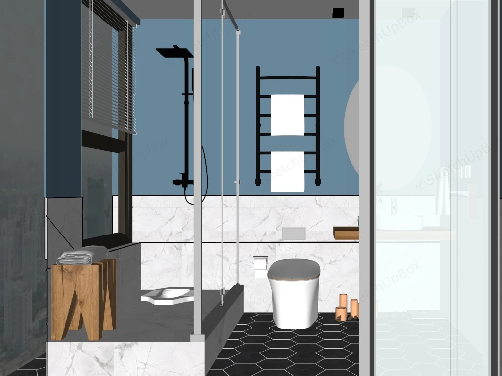 Small White And Blue Bathroom Design sketchup model preview - SketchupBox
