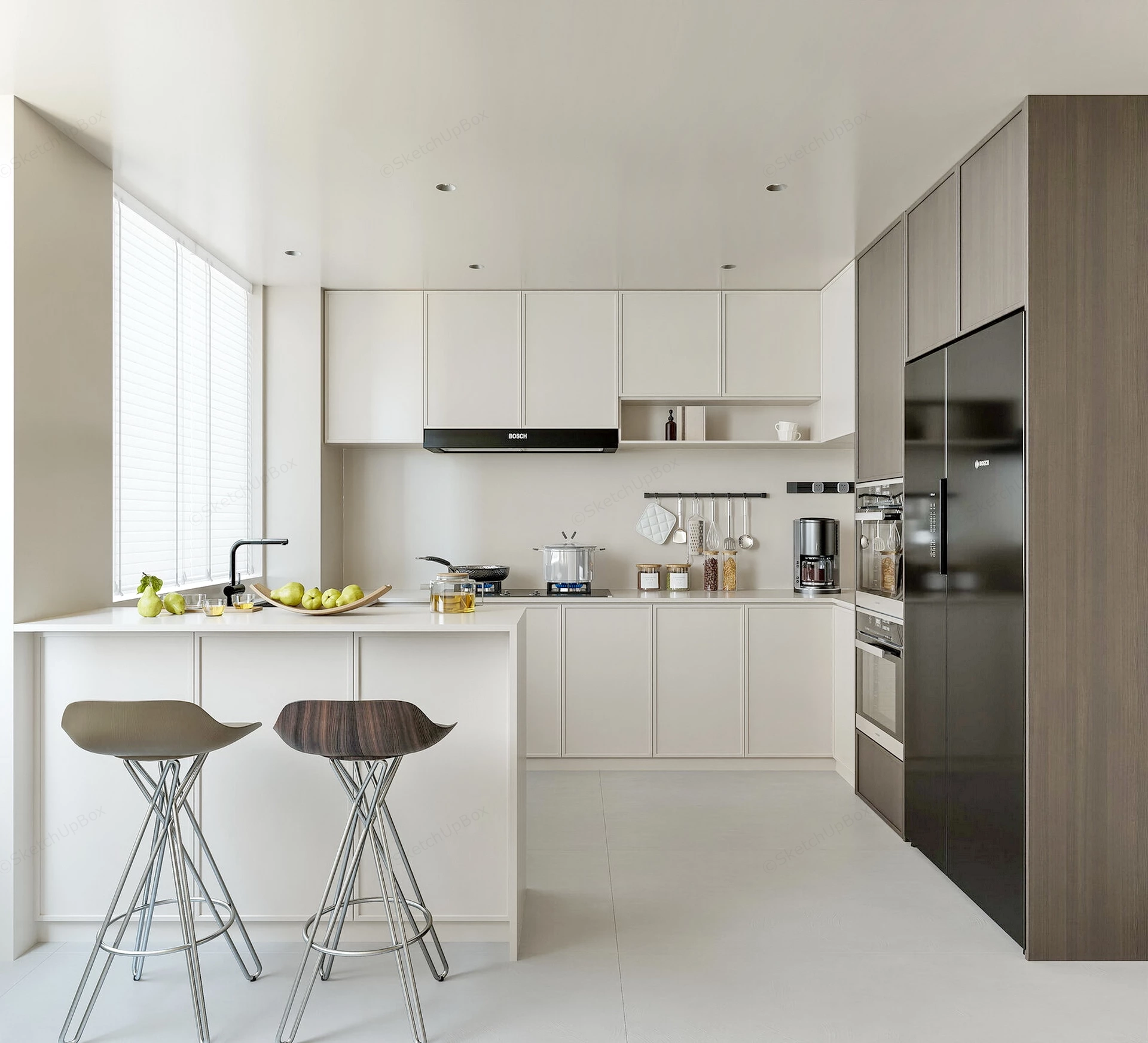 Neutral Kitchen With Peninsula Design sketchup model preview - SketchupBox
